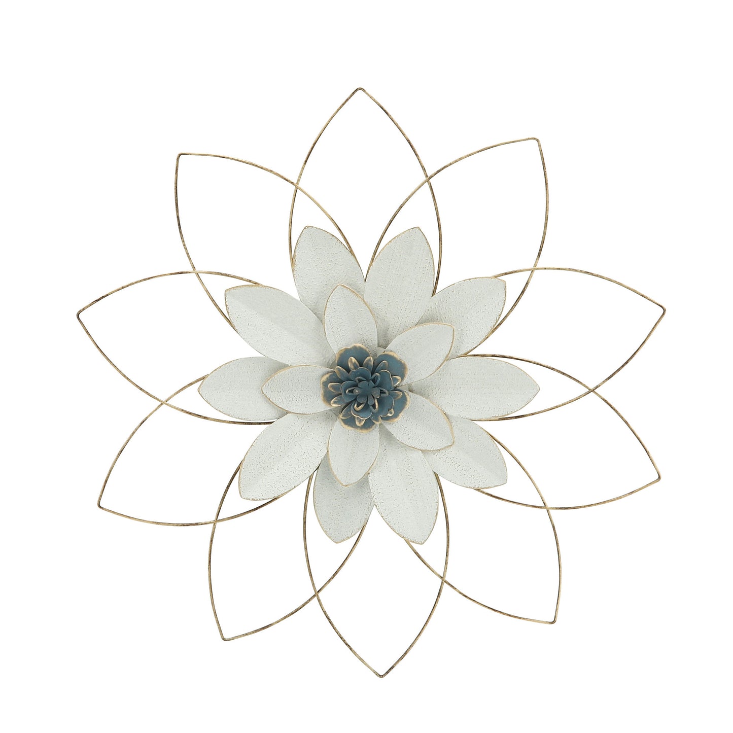 Metal 20" Wall Flower, White/blue, Wb