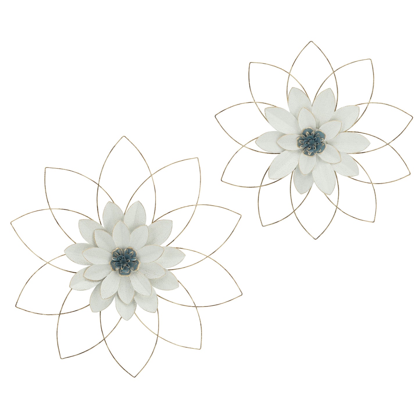Metal 20" Wall Flower, White/blue, Wb