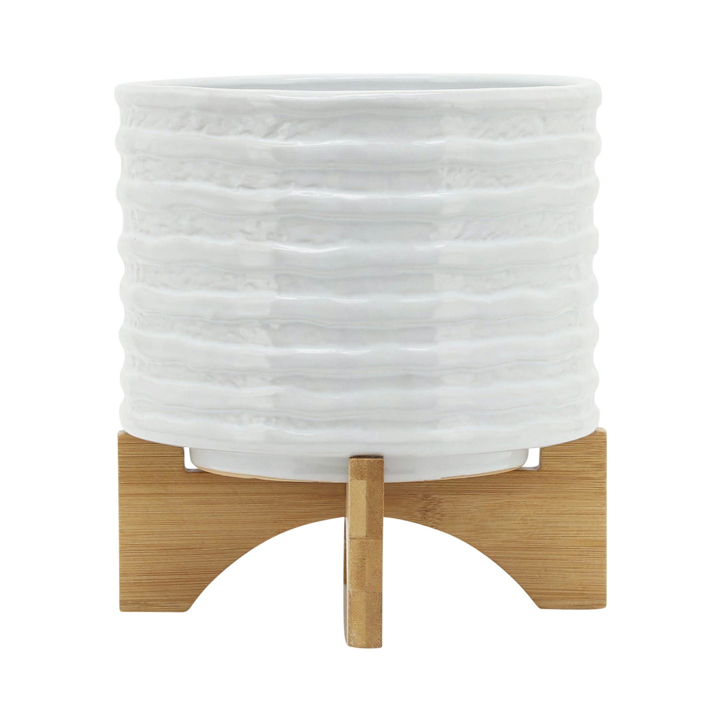 Ceramic 8" Planter On Stand, White Stripe