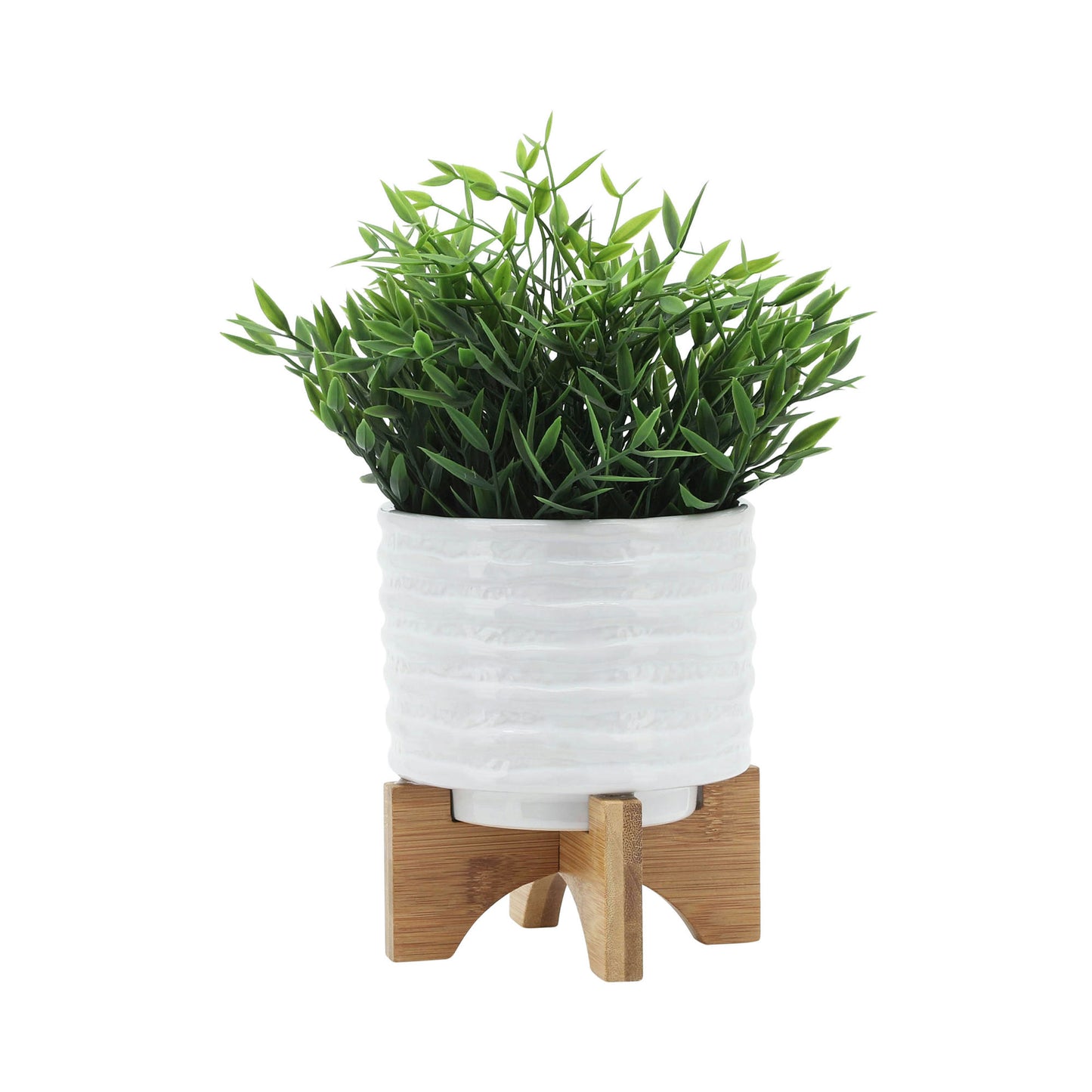 Ceramic 5" Planter On Stand, White Stripe