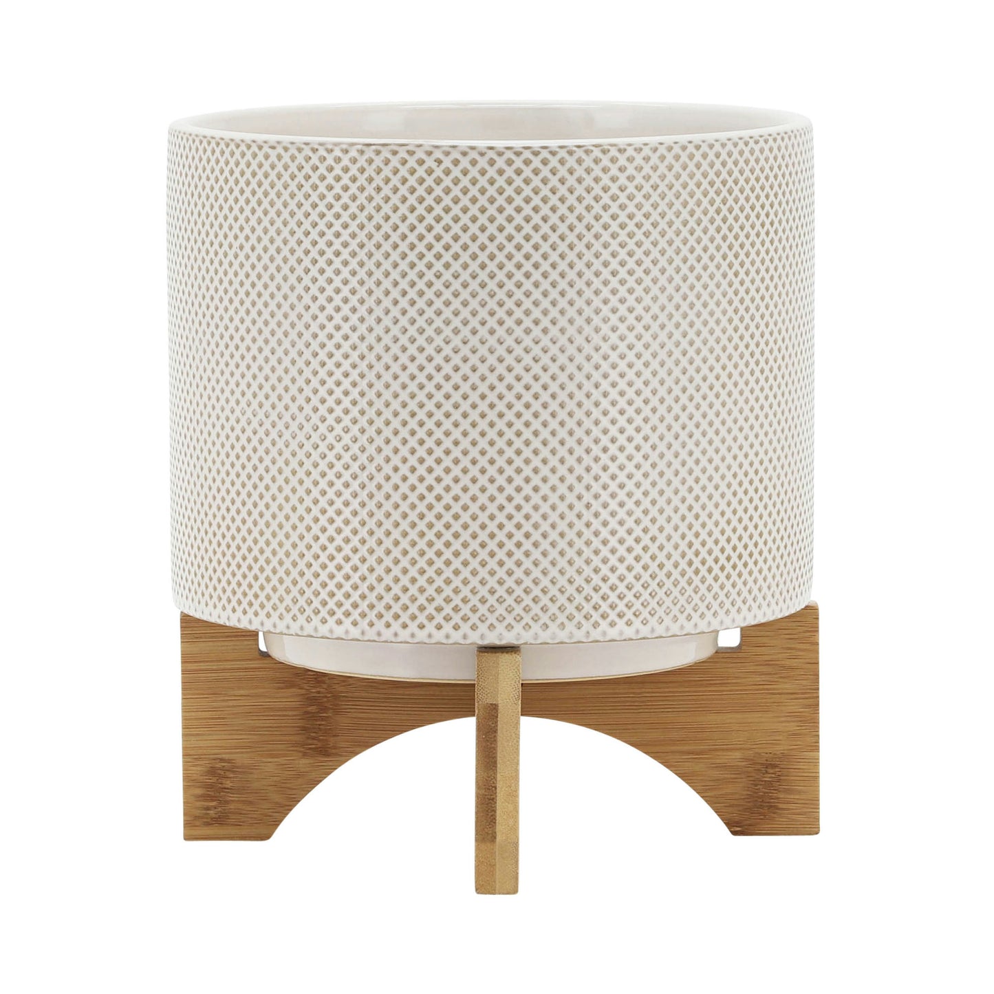 Ceramic 8" Planter On Stand, White/tan Dot