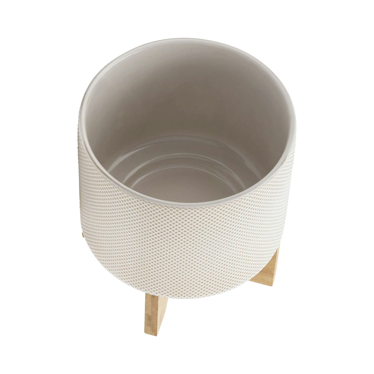 Ceramic 8" Planter On Stand, White/tan Dot