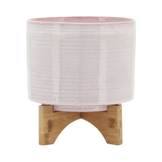 Ceramic 8" Planter On Stand, Cream Stripe