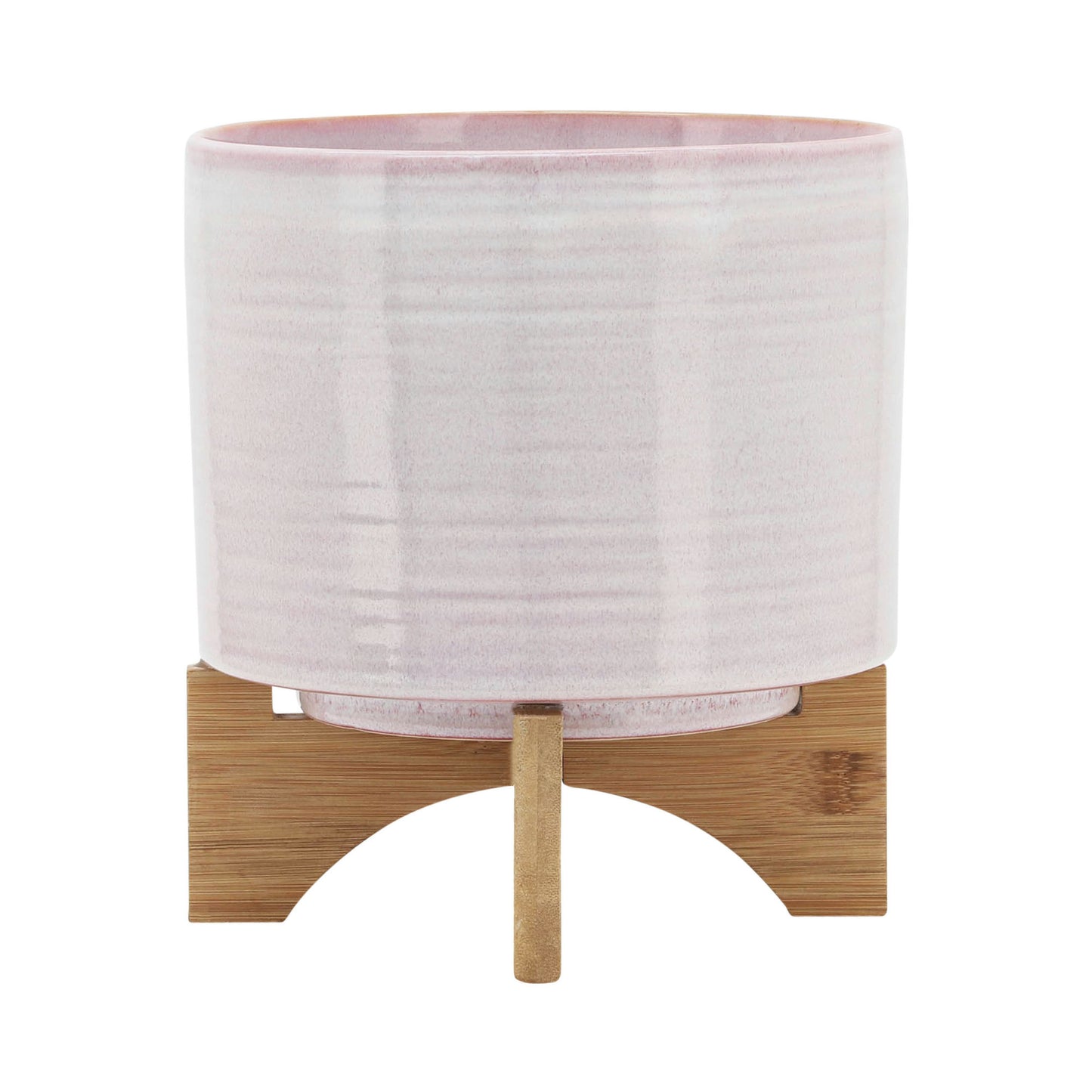 Ceramic 8" Planter On Stand, Cream Stripe