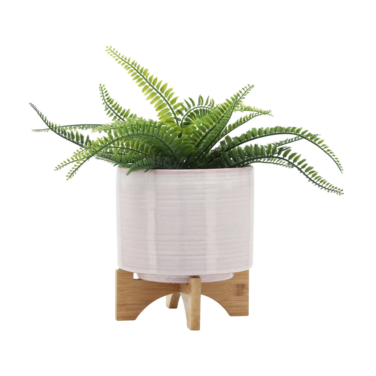 Ceramic 8" Planter On Stand, Cream Stripe