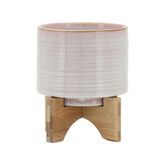 Ceramic 5" Planter On Stand, Cream Stripe