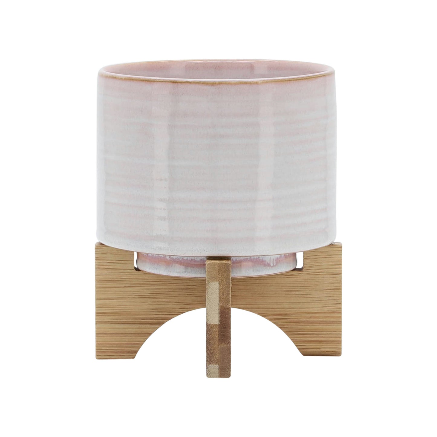 Ceramic 5" Planter On Stand, Cream Stripe