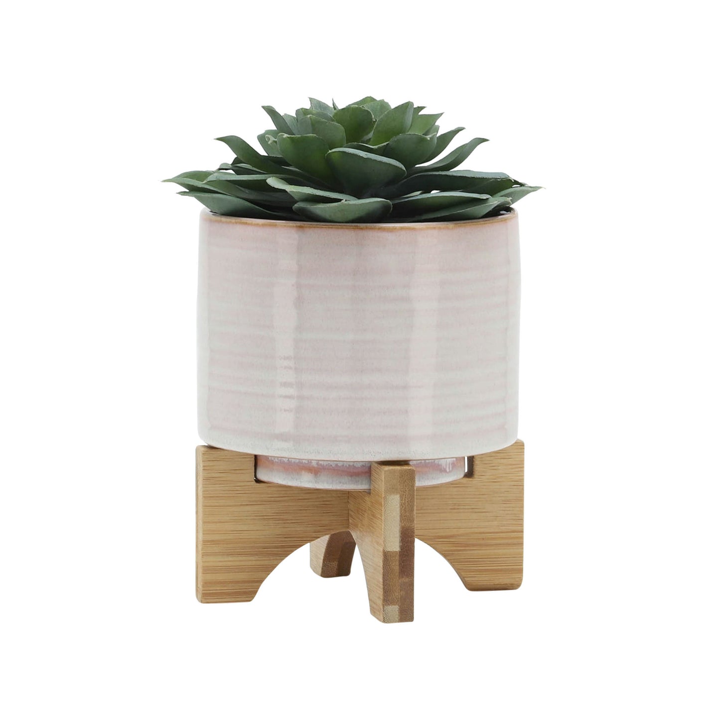 Ceramic 5" Planter On Stand, Cream Stripe