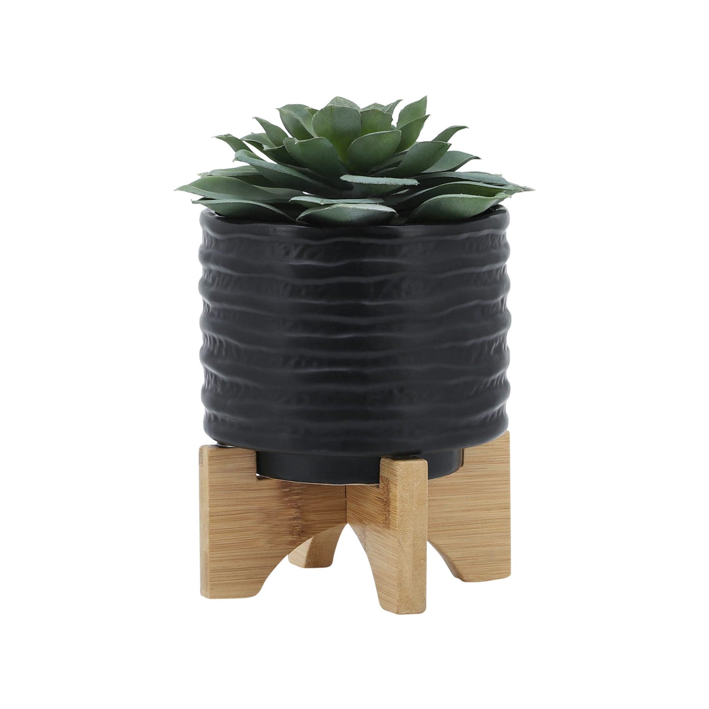 5" Textured Planter W/ Stand, Black