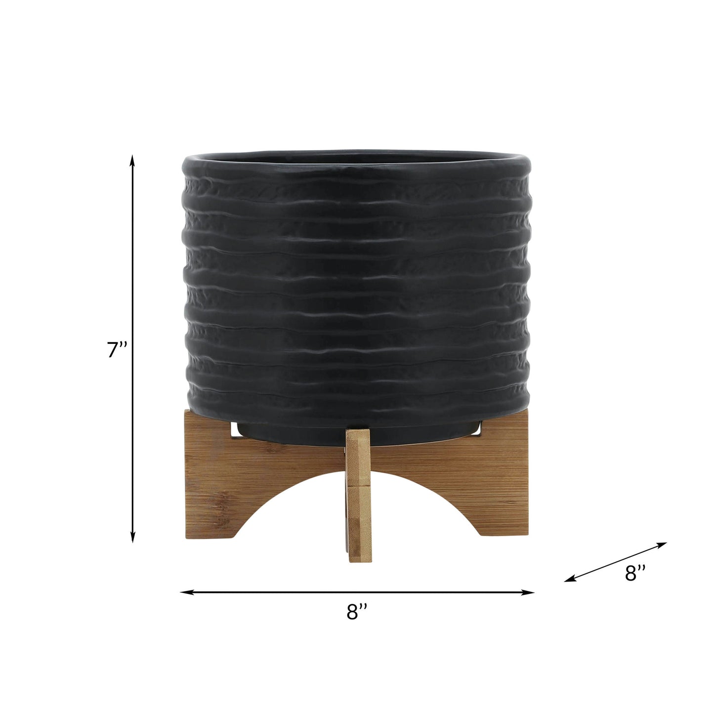 8" Textured Planter W/ Stand, Black