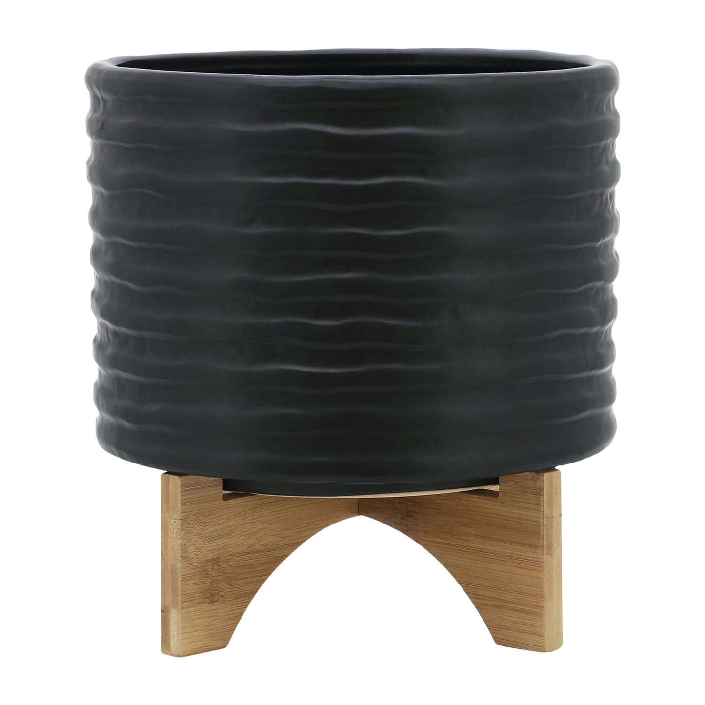 10" Textured Planter W/ Stand, Black