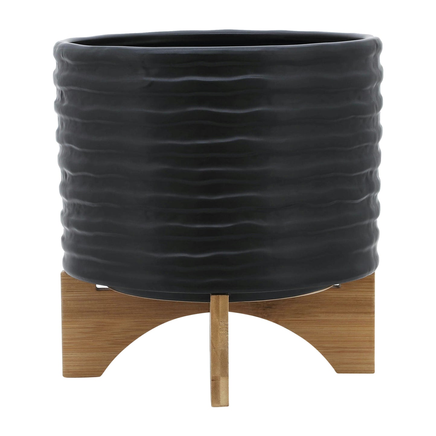 10" Textured Planter W/ Stand, Black