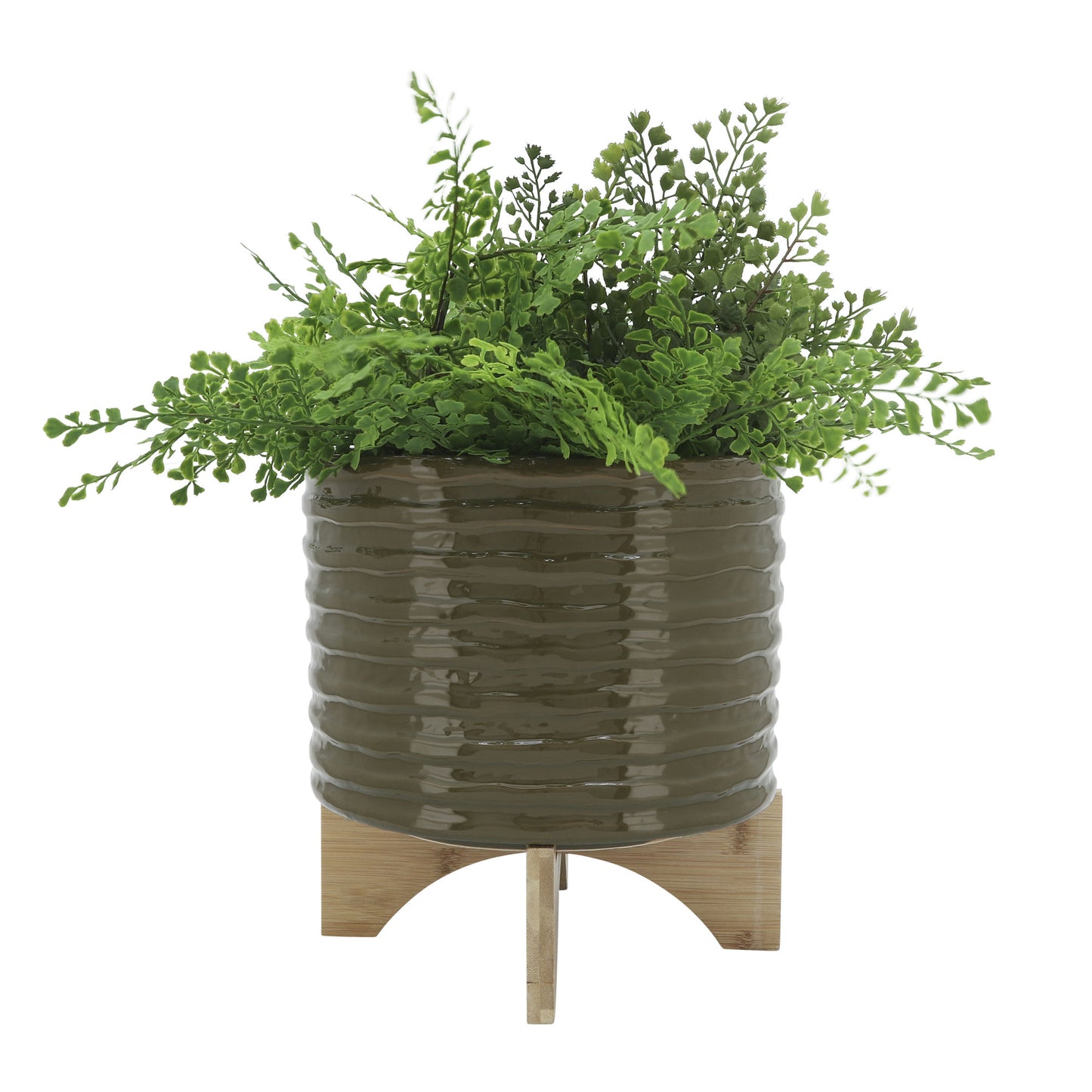 Cer, 10" Textured Planter W/ Stand, Olive