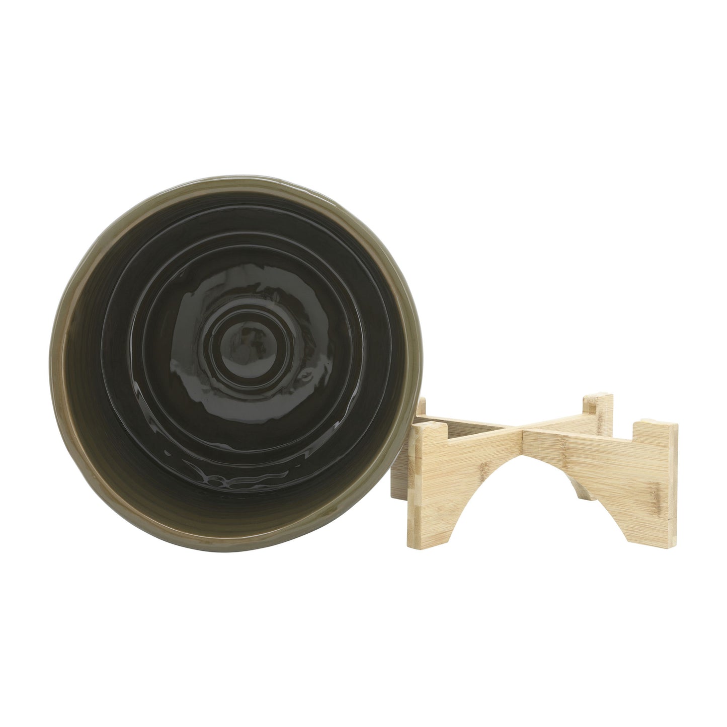 Cer, 10" Textured Planter W/ Stand, Olive
