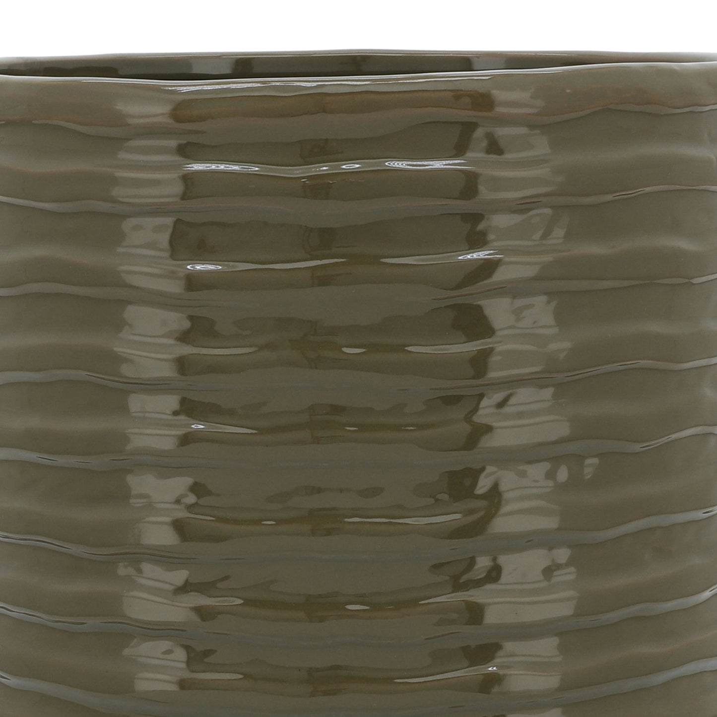 Cer, 10" Textured Planter W/ Stand, Olive