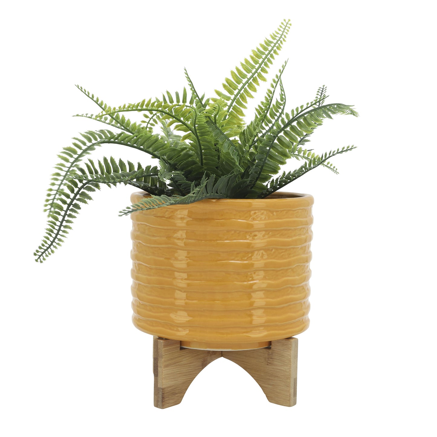 Cer, 8" Textured Planter W/ Stand, Mustard