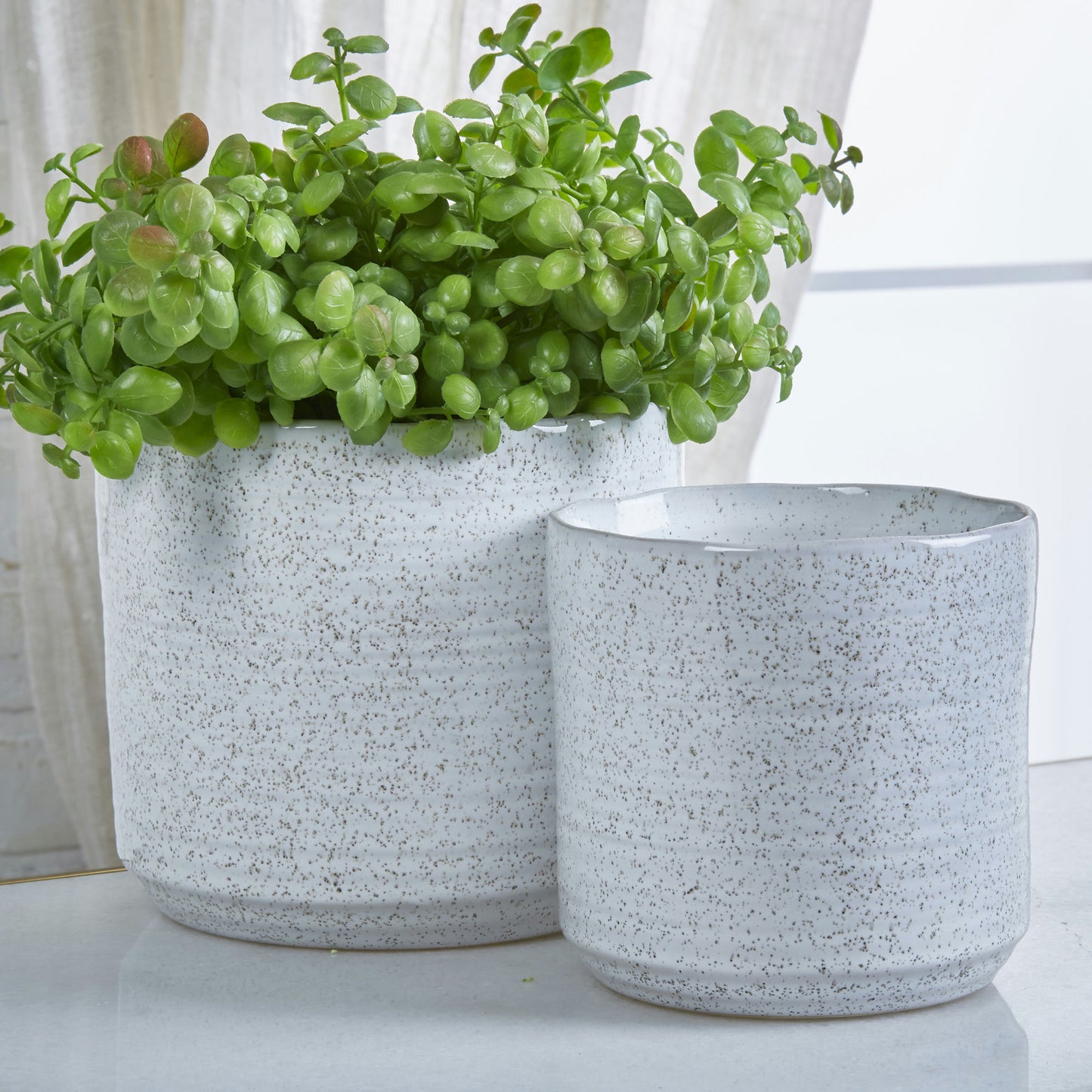 S/2 Ceramic 7/5" Planters, White Speckle