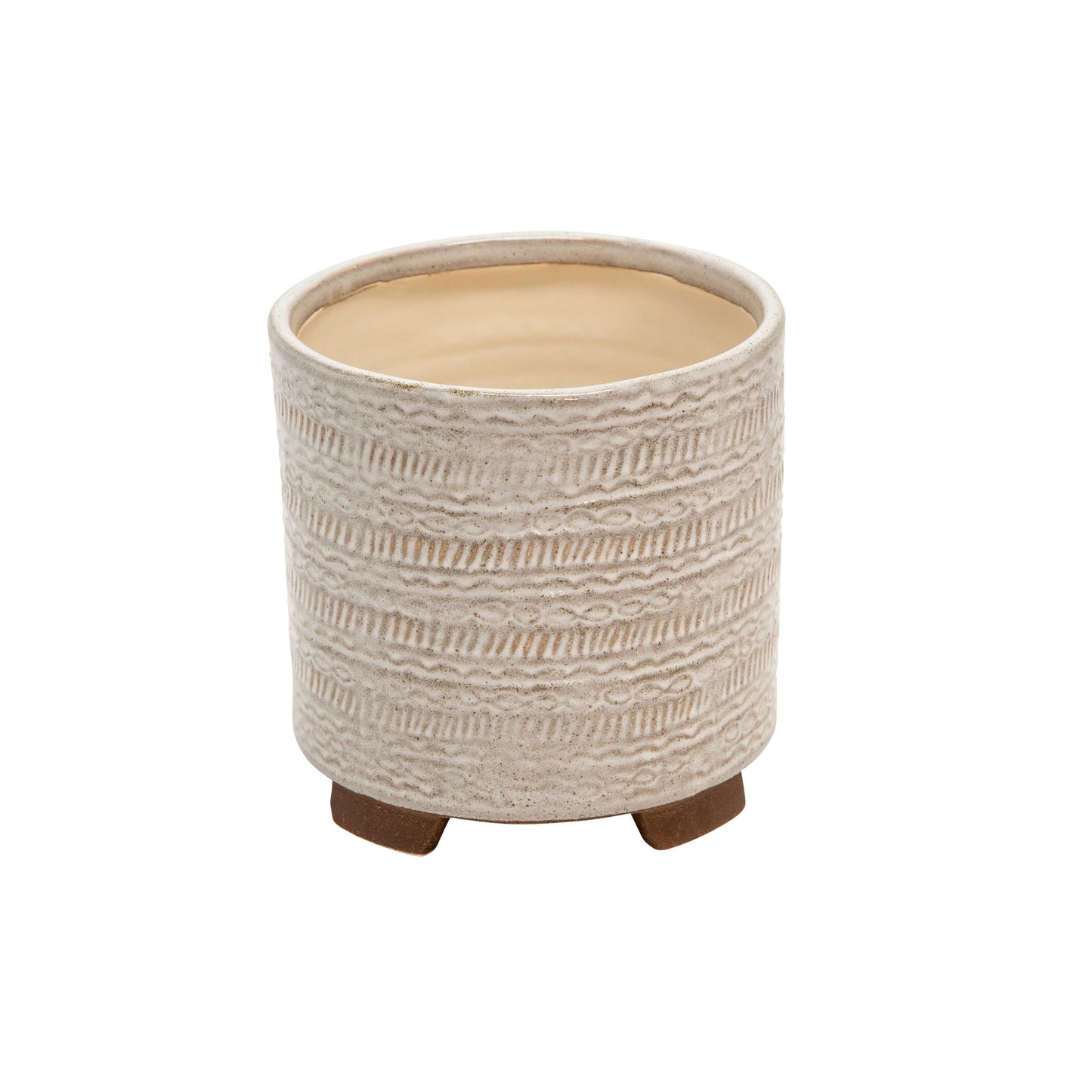 S/2 Ceramic Tribal Look 6/8" Planters, Ivory