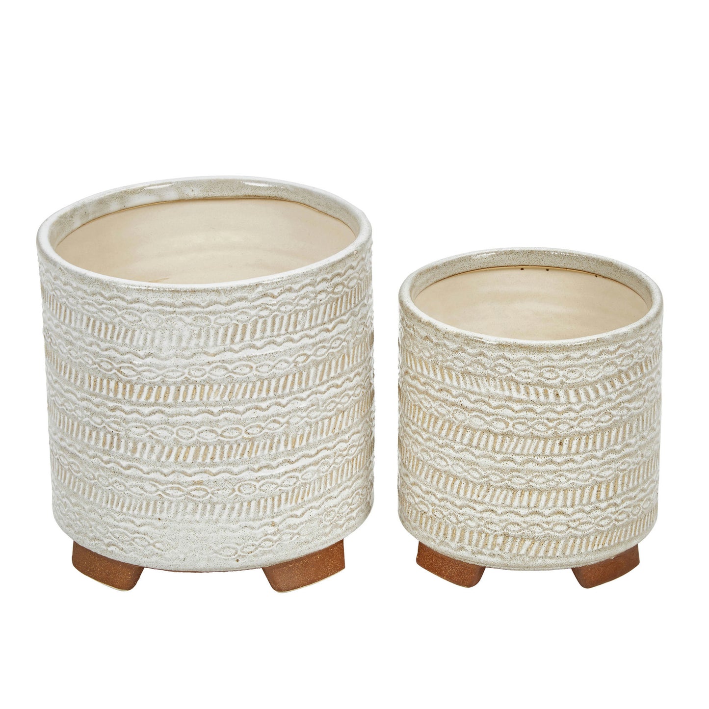 S/2 Ceramic Tribal Look 6/8" Planters, Ivory