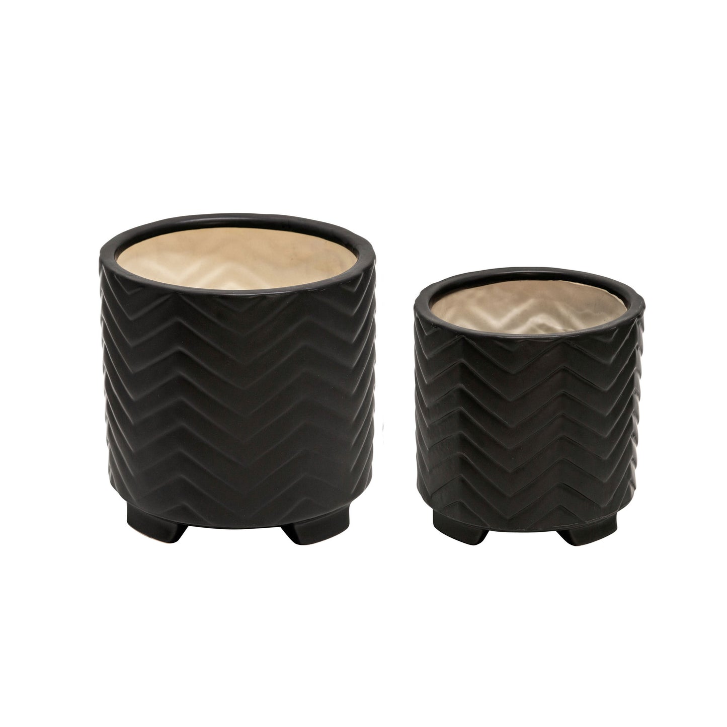 S/2 Ceramic 6/8" Chevron Footed Planter, Black