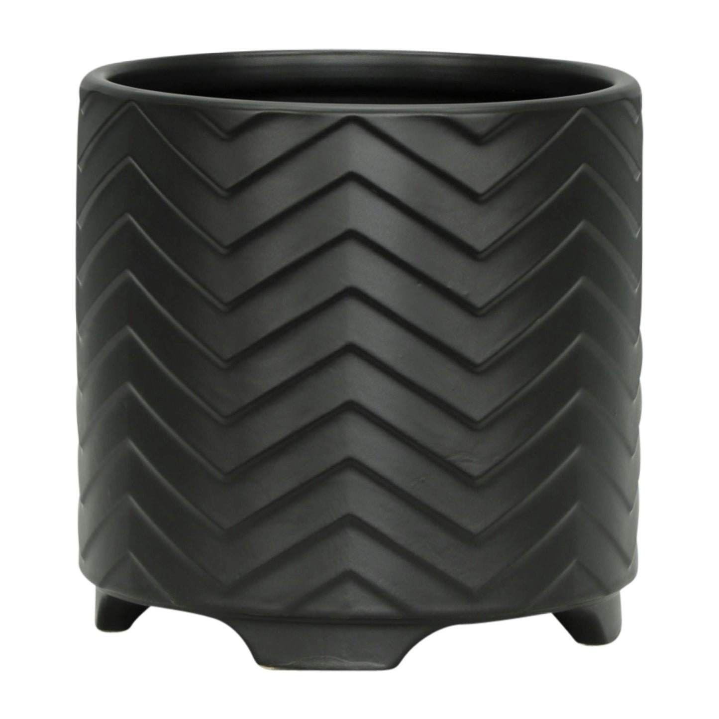 S/2 Ceramic 6/8" Chevron Footed Planter, Black