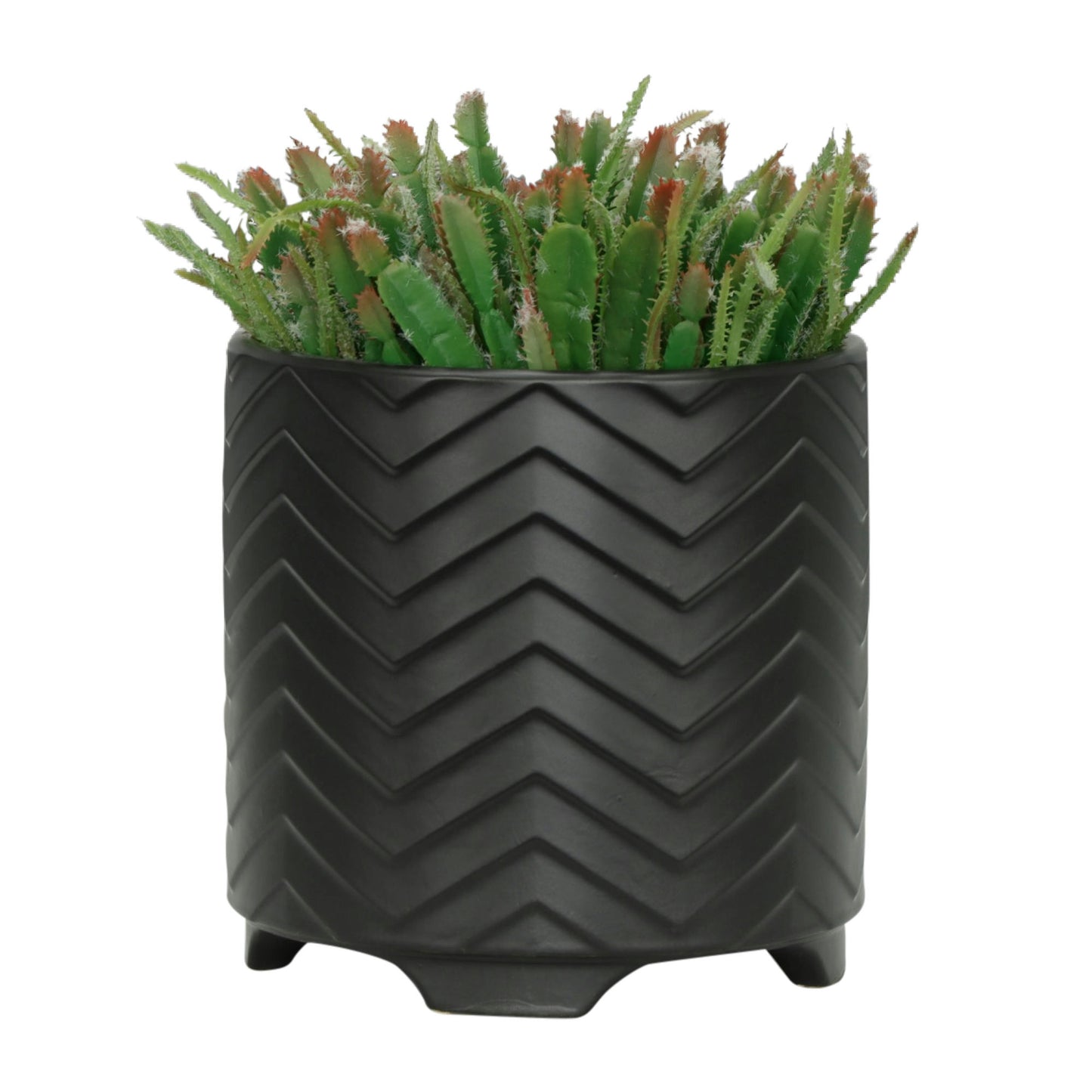 S/2 Ceramic 6/8" Chevron Footed Planter, Black