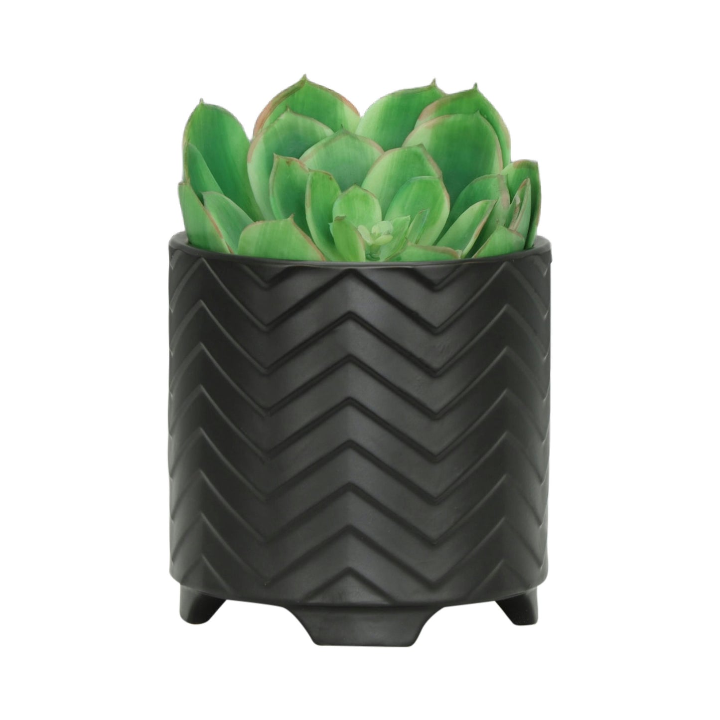 S/2 Ceramic 6/8" Chevron Footed Planter, Black