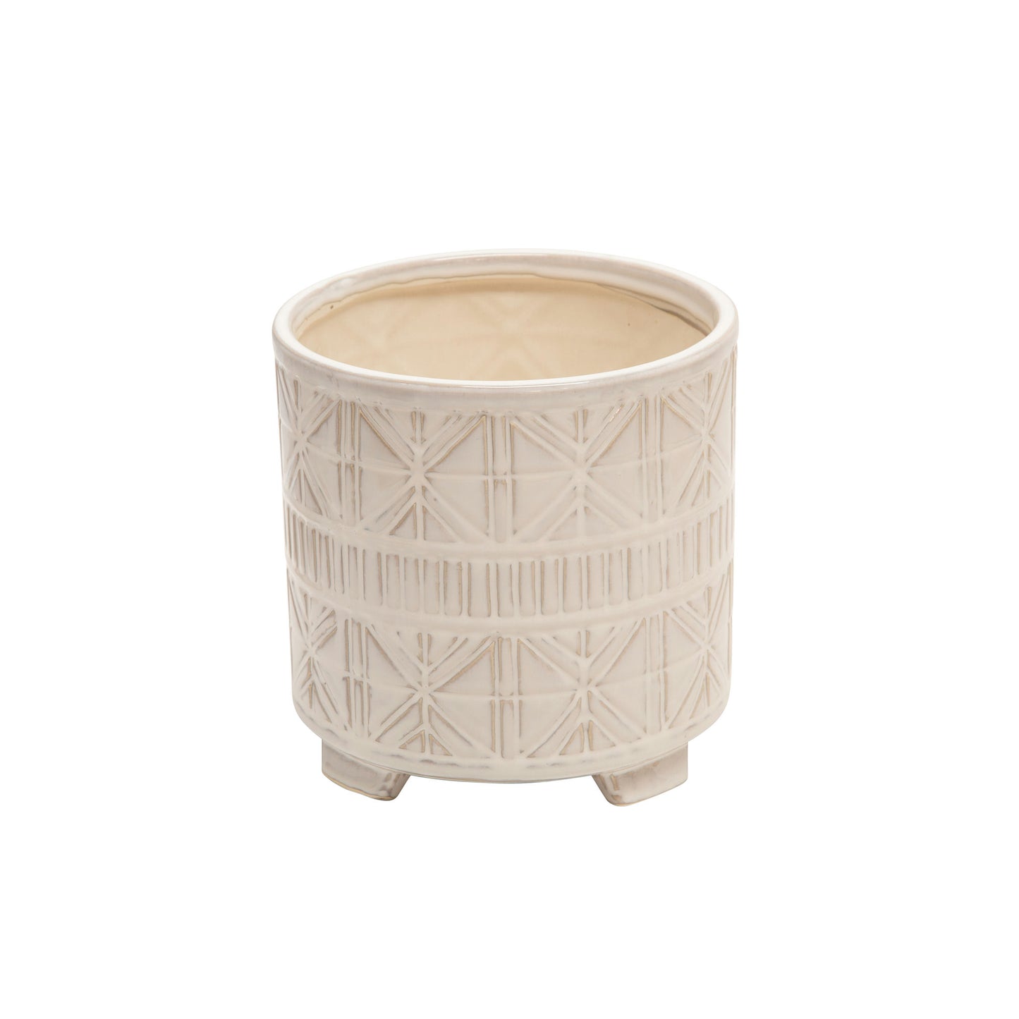 S/2 Ceramic 6/8" Abstract Footed Planter, Beige