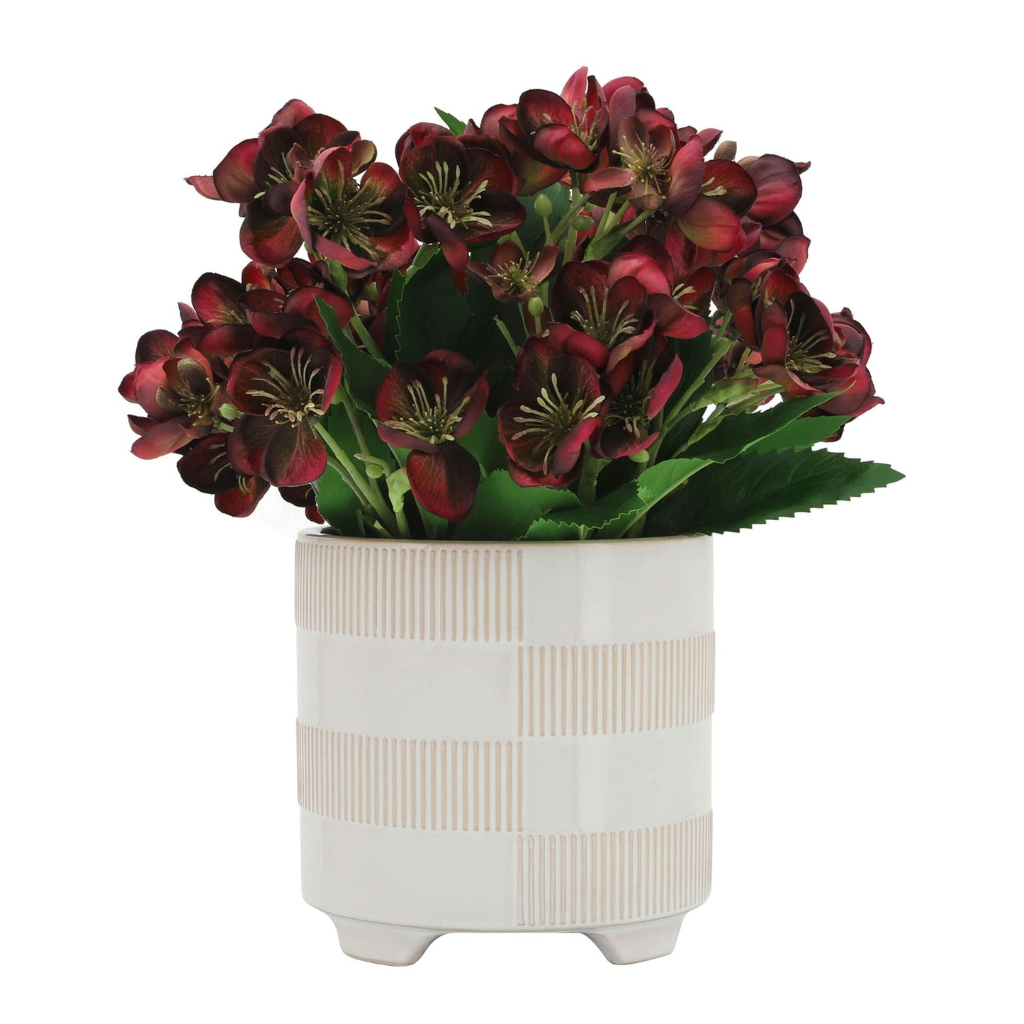 Cer, S/2 6/8" Textured Footed Planters, Beige