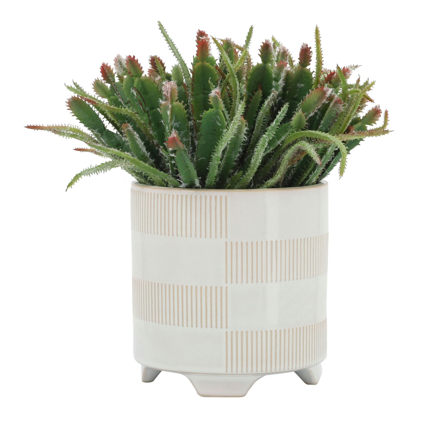 Cer, S/2 6/8" Textured Footed Planters, Beige