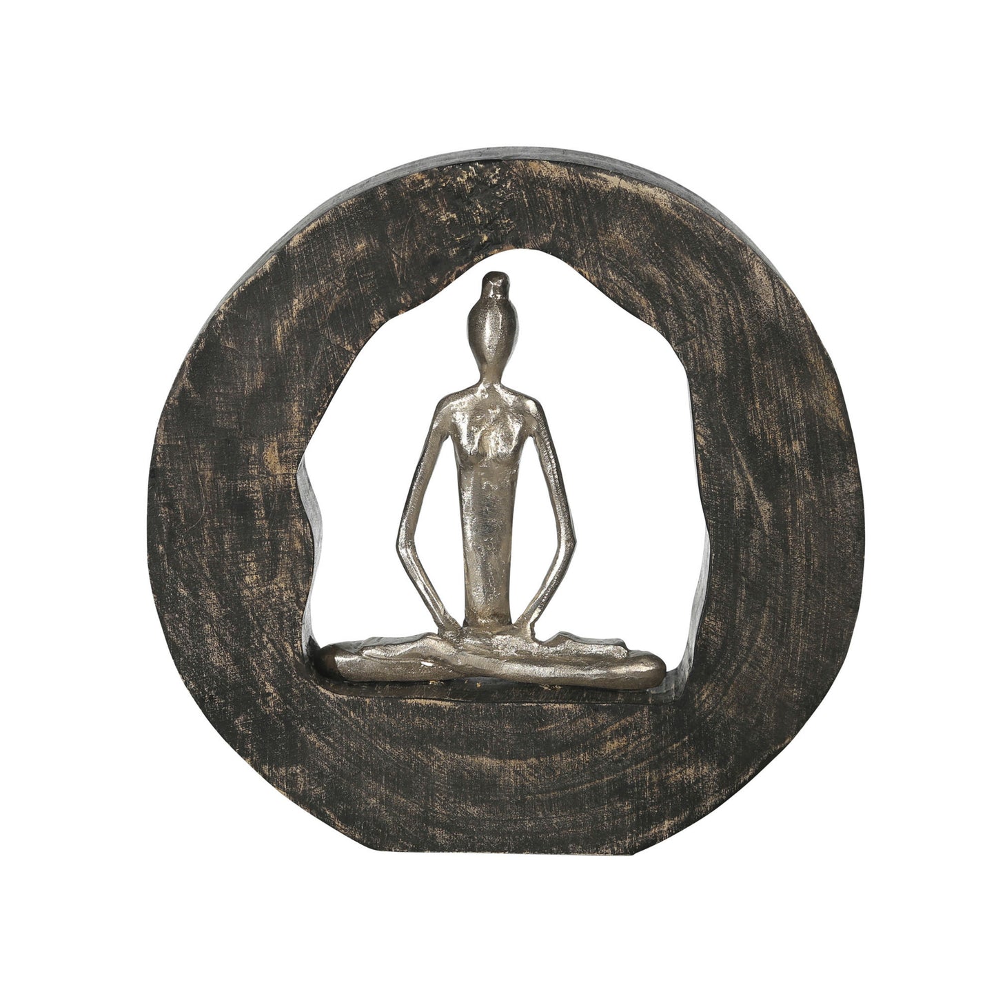 Aluminum Yoga Lady In Circle Log 11", Silver