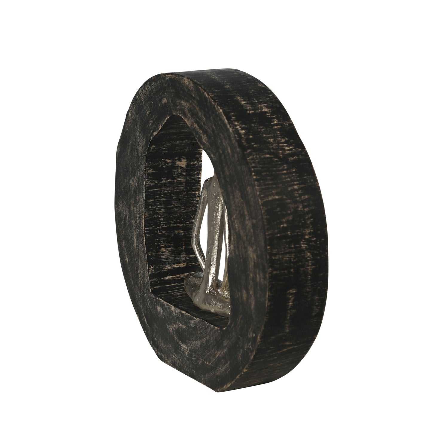 Aluminum Yoga Lady In Circle Log 11", Silver