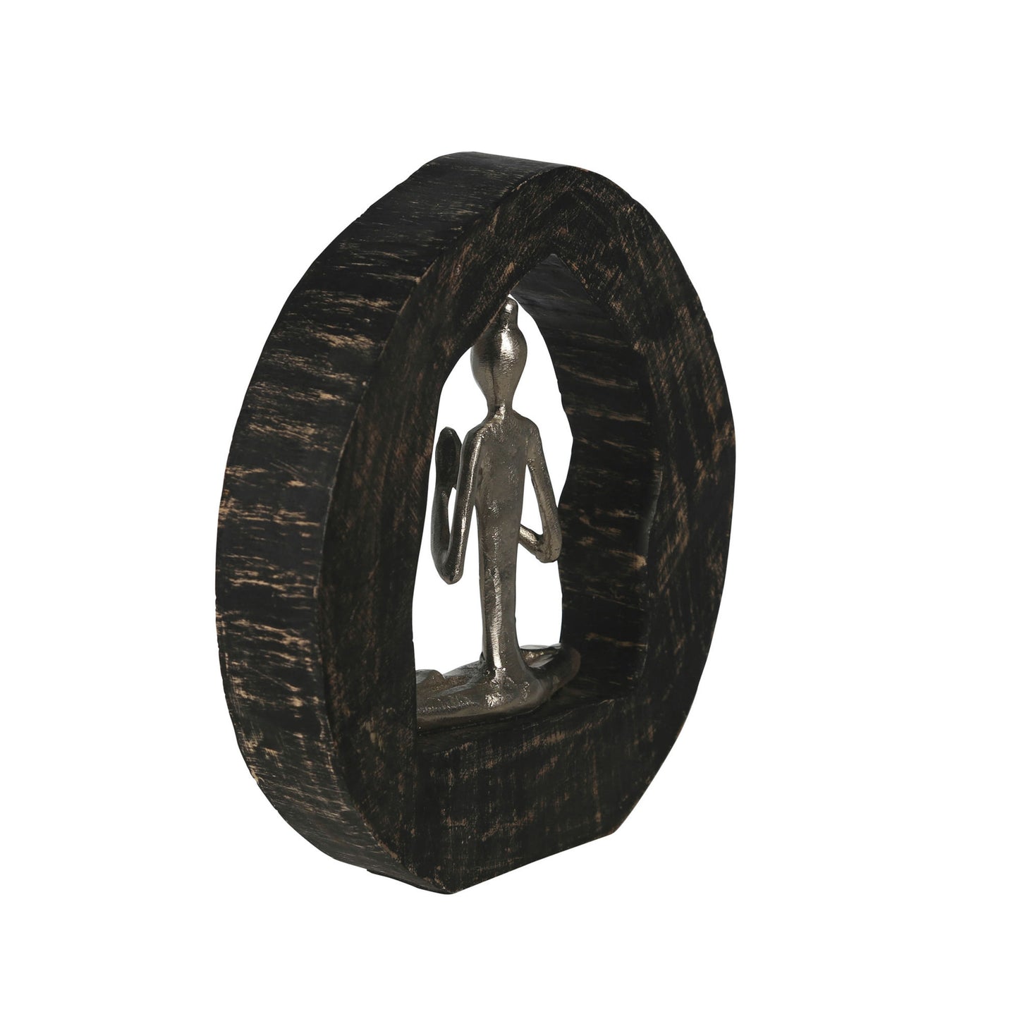 Aluminum Yoga Lady In Circle Log 11", Silver, Praying Hands