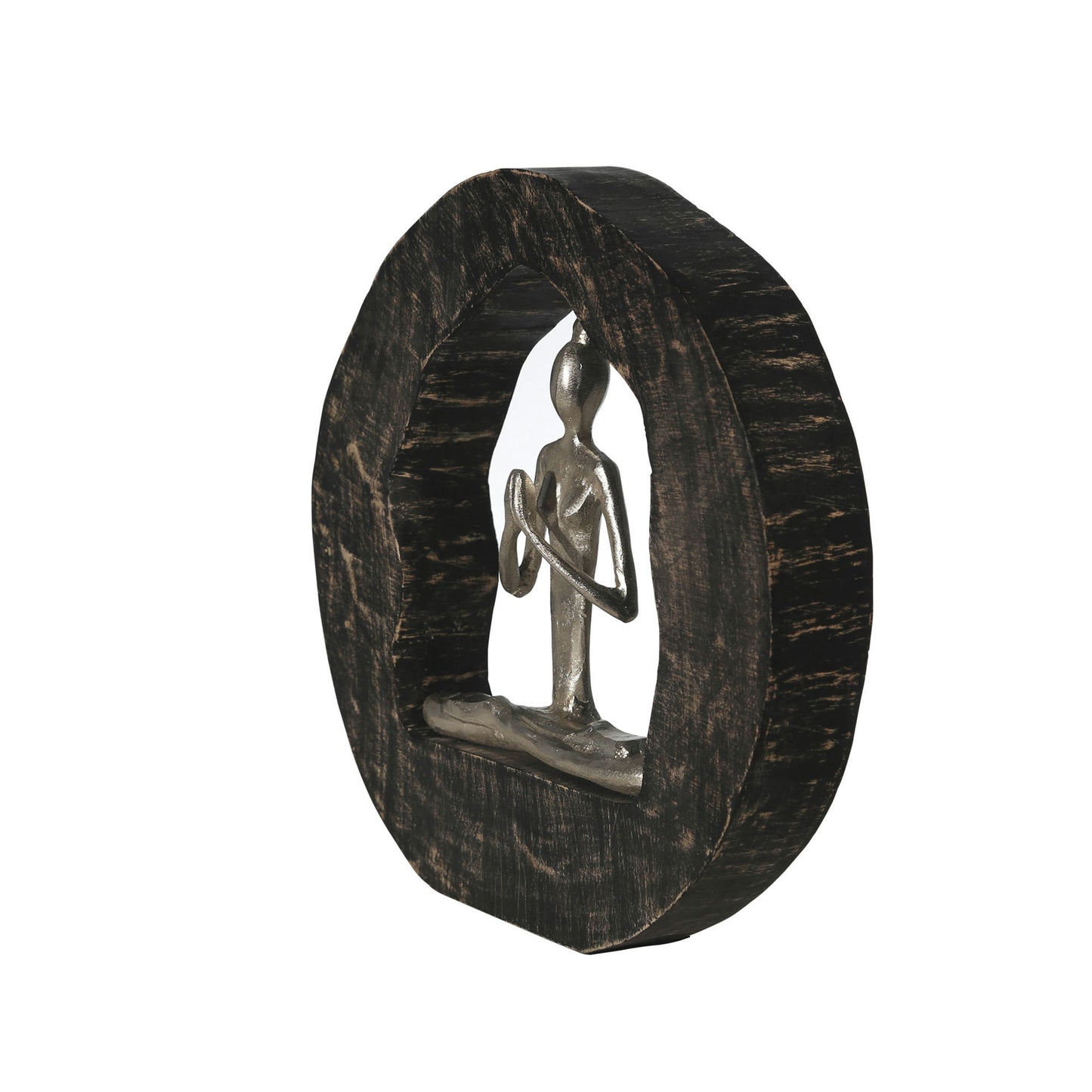Aluminum Yoga Lady In Circle Log 11", Silver, Praying Hands