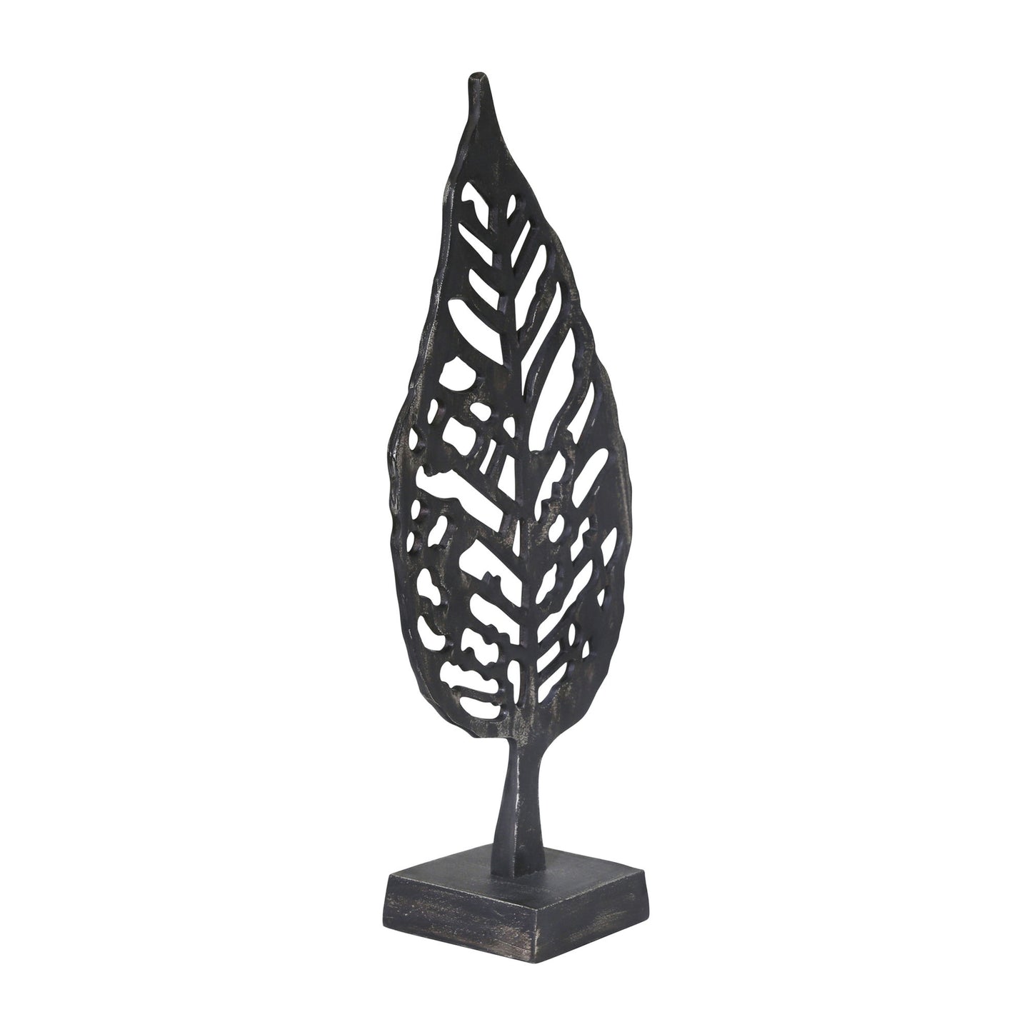Aluminum Leaf On Stand, 18" Black Antique