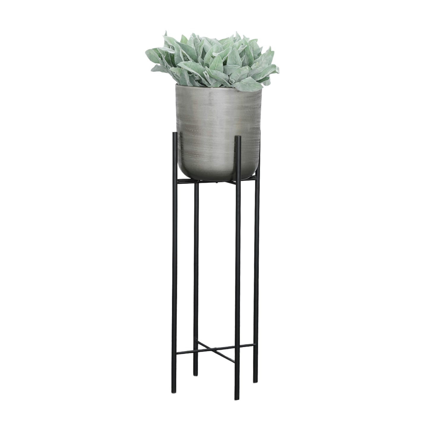 S/3 Metal Planters On Stand 40/30/20"h, Silver/blk