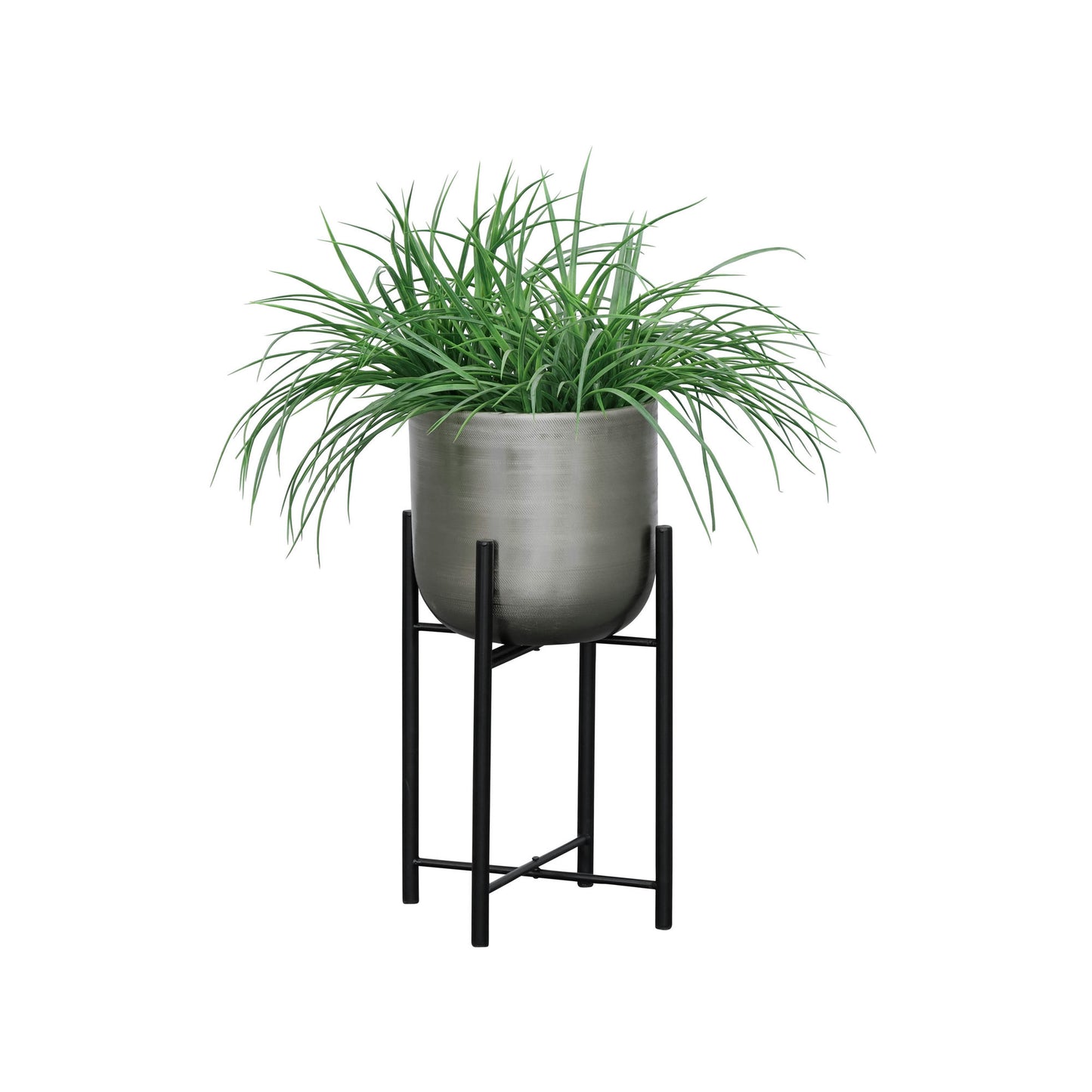 S/3 Metal Planters On Stand 40/30/20"h, Silver/blk