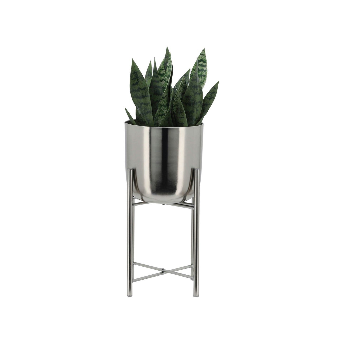 S/3 Metal Planters On Stand 40/30/20"h, Silver/sil