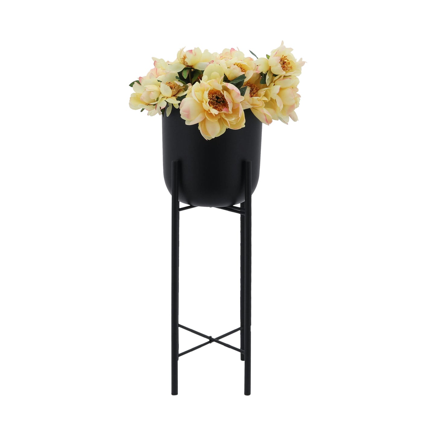 S/3 Metal Planters On Stand 40/30/20"h, Black