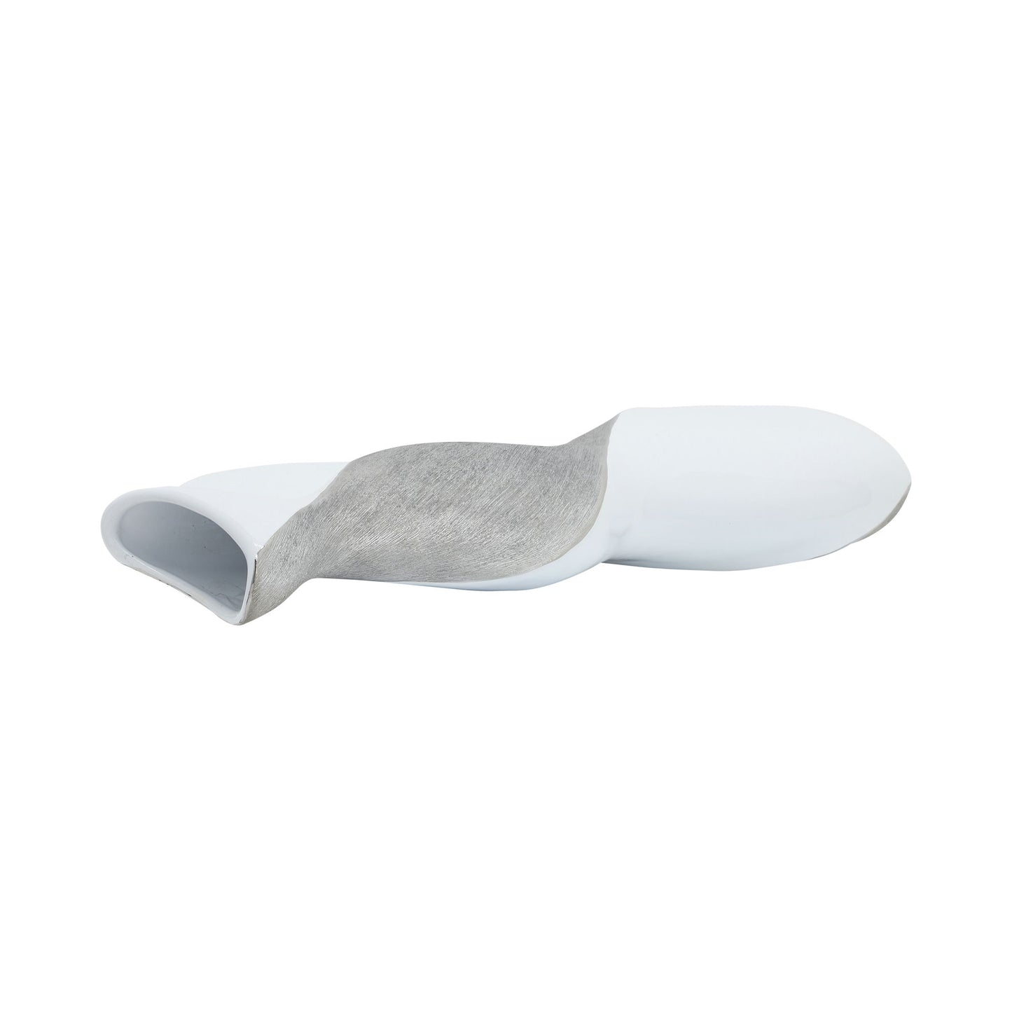 Ceramic 20" Twisted Vase, White/silver