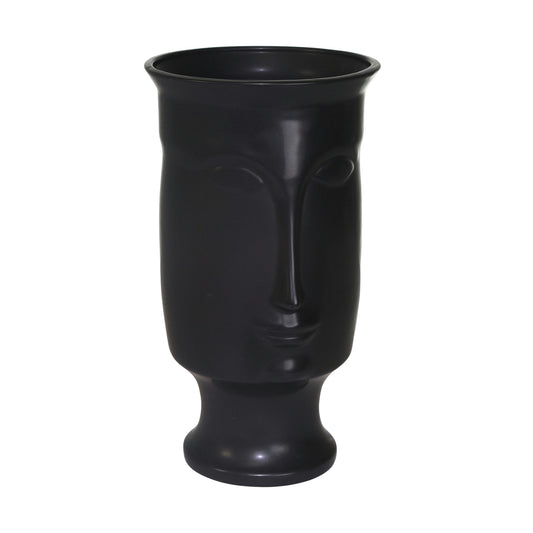 Ceramic 11" Face Vase W/base,black