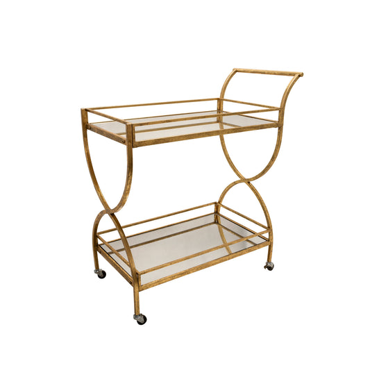 Metal 33" 2-tier Rolling Bar Cart, Gold