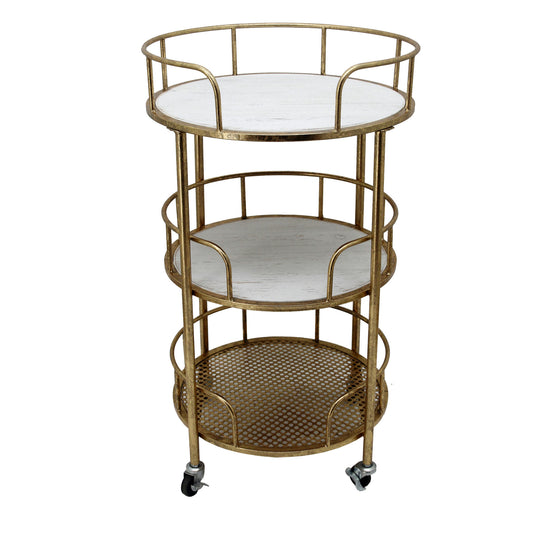 Metal 3-tier Round Bar Cart, White/gold