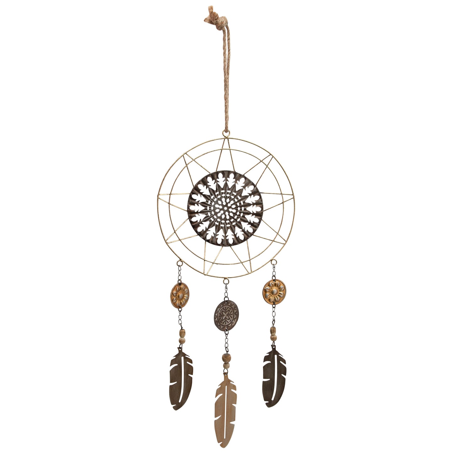 Metal 24" Dream Catcher Feather Tassel, Brown