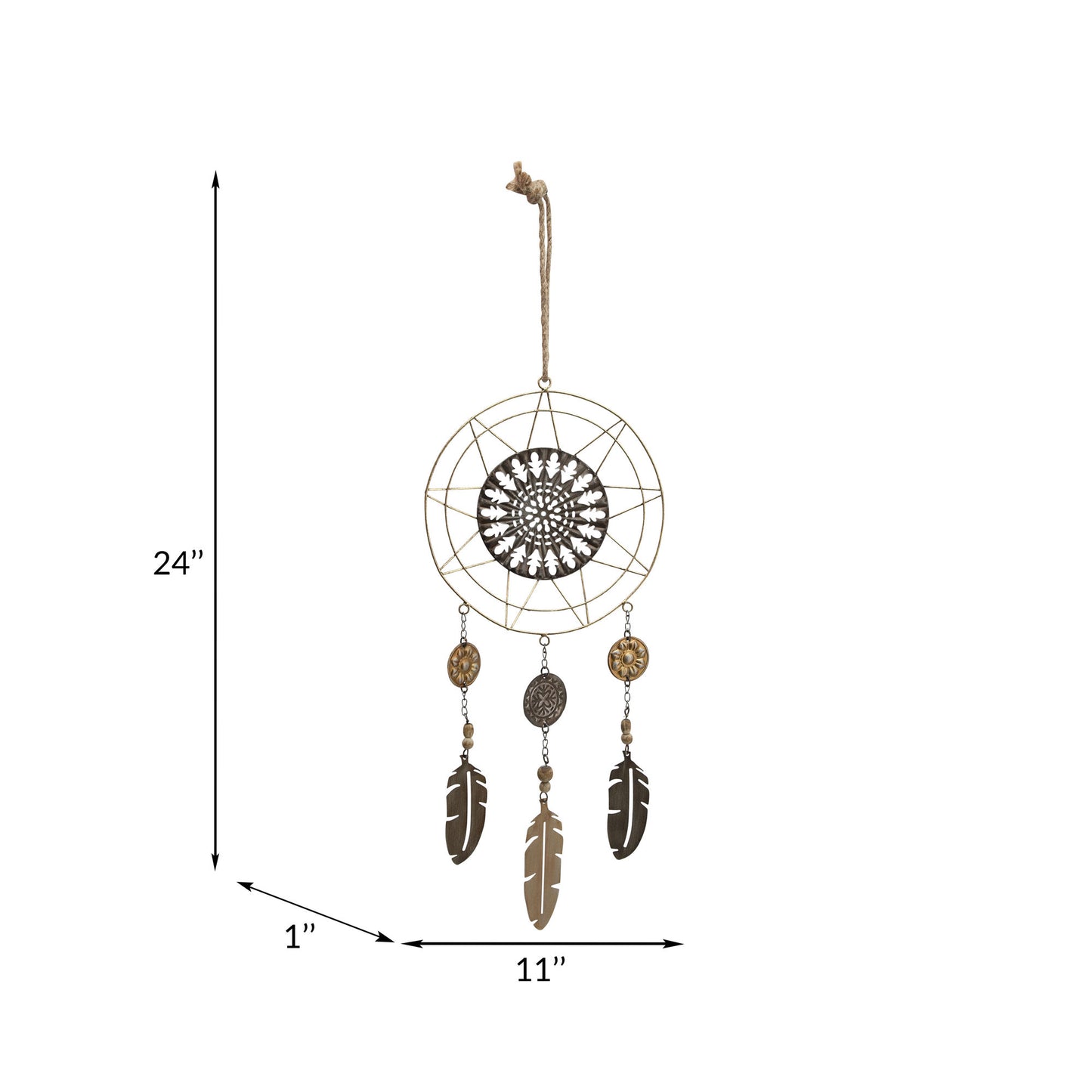 Metal 24" Dream Catcher Feather Tassel, Brown