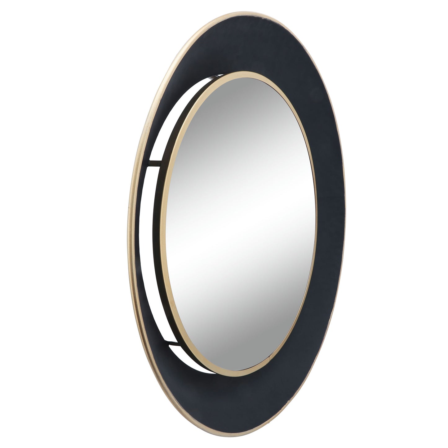 Metal 35" Round Mirror W/ Goldrim, Black