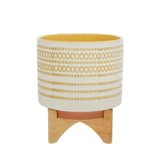 Ceramic 10" Planter On Standw/ Dots, Yellow