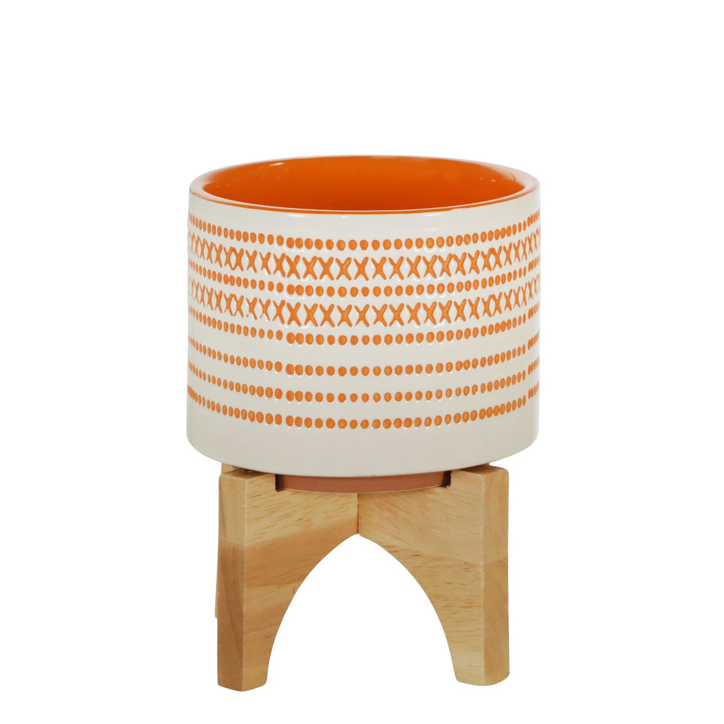 Ceramic 5" Planter On Stand W/ Dots, Orange