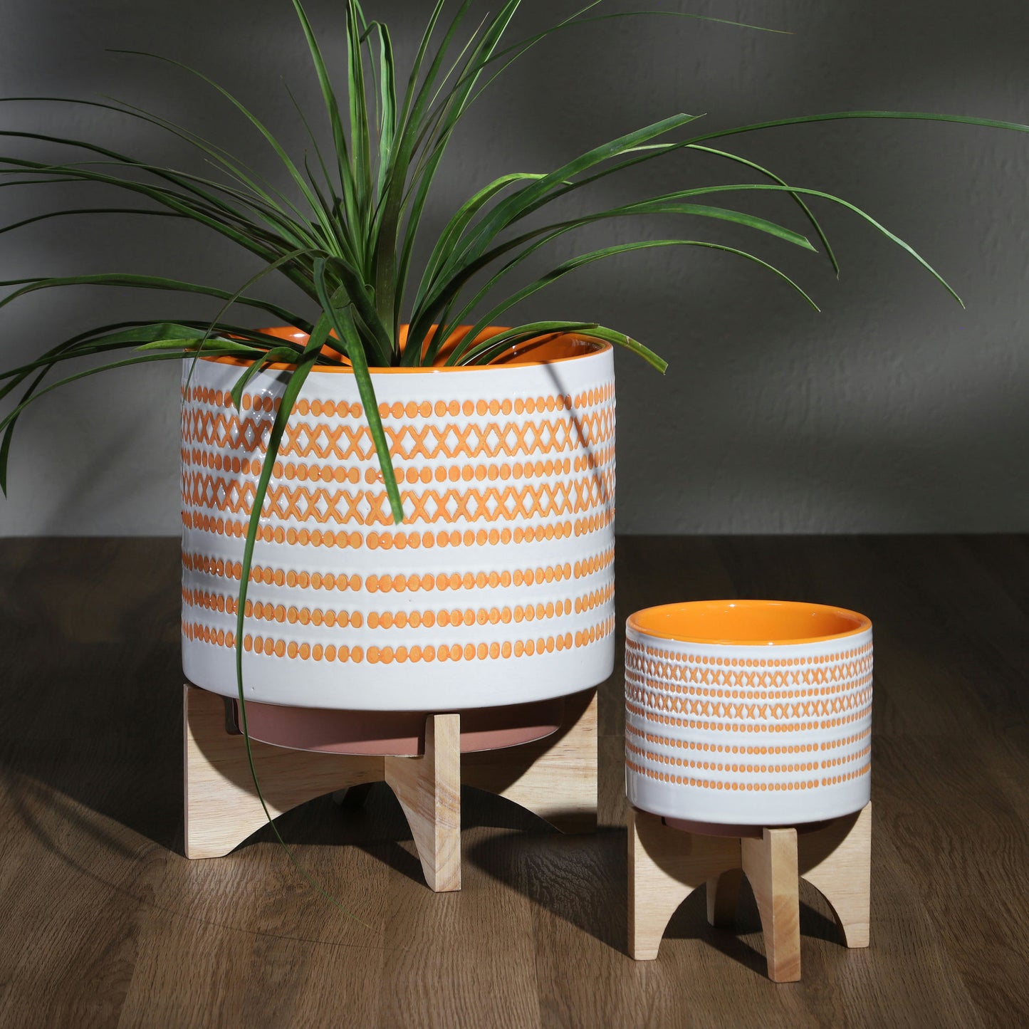 Ceramic 5" Planter On Stand W/ Dots, Orange