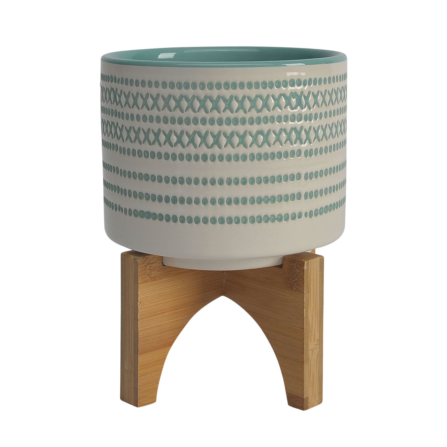 Ceramic 5" Planter On Stand W/ Dots, Turquoise